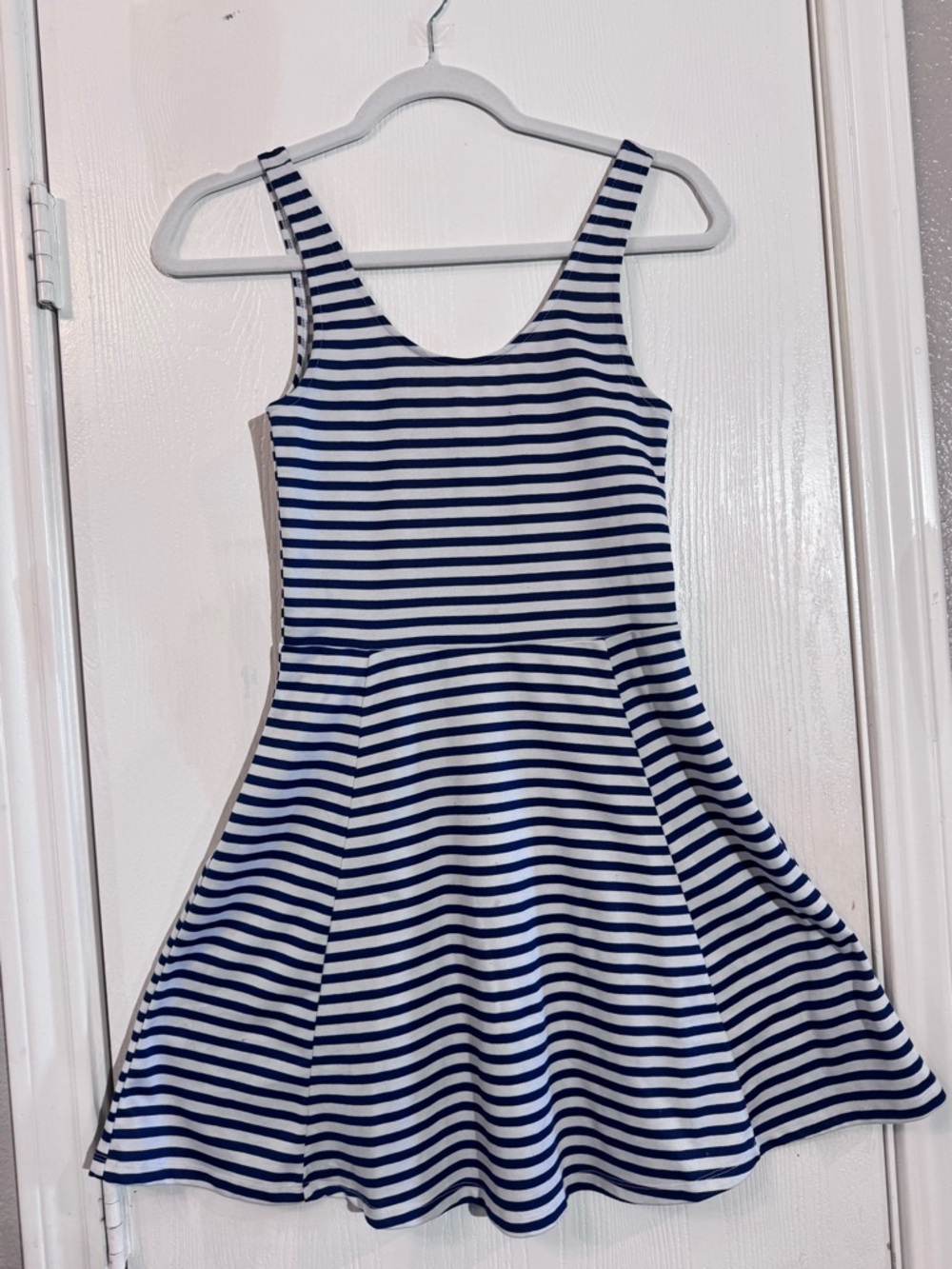 H&M Navy and White Striped Sleeveless Skater Dress